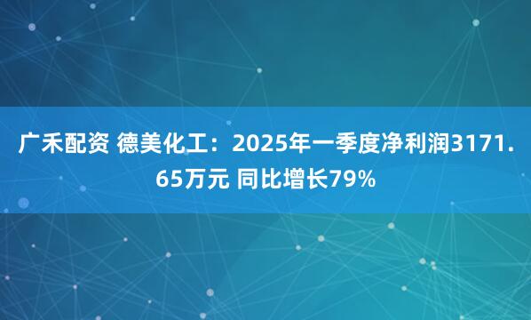 广禾配资 德美化工：2025年一季度净利润3171.65万元 同比增长79%